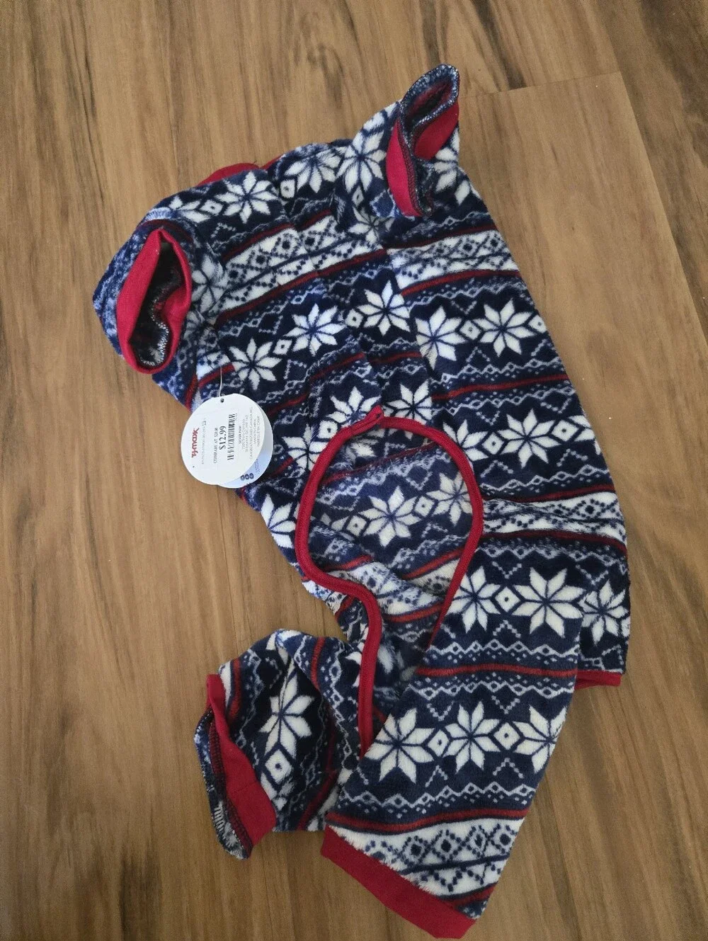 4/$15 LuvGear NWT Cozy Fair Isle Dog Pajamas L Navy Red Snowflake Fleece